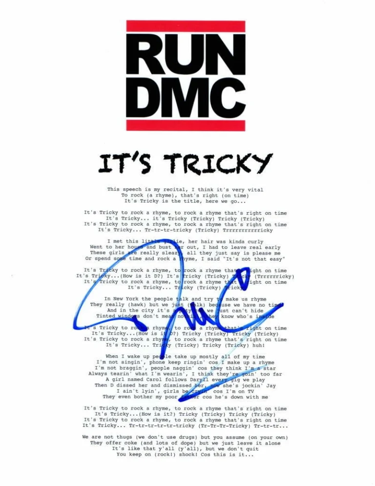 DARRYL MCDANIELS SIGNED AUTOGRAPH IT'S TICKY LYRIC MUSIC - VERY RARE - RUN DMC