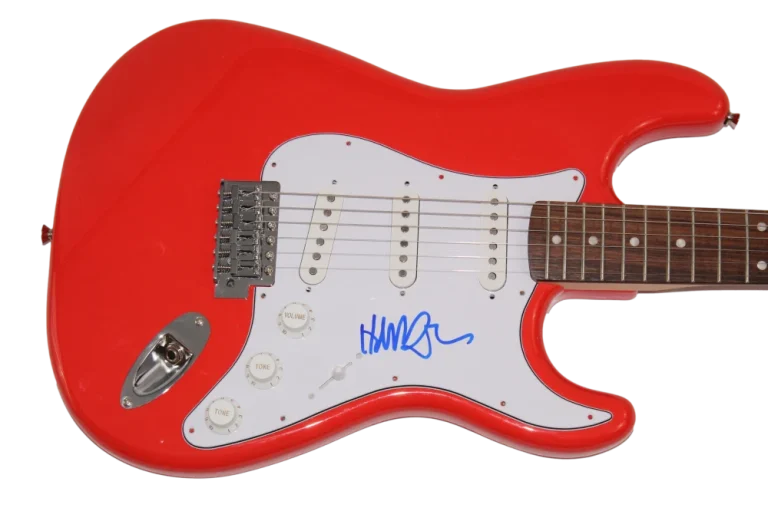 COMPOSER HANS ZIMMER SIGNED AUTOGRAPH RED FENDER ELECTRIC GUITAR - JSA COA