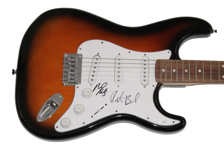 PETER BUCK & MIKE MILLS SIGNED AUTOGRAPH FENDER ELECTRIC GUITAR - REM W/ JSA COA