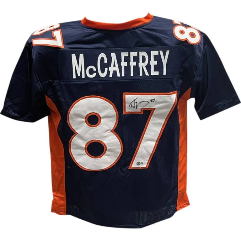 Ed McCaffrey Autographed/Signed Pro Style Jersey Navy Beckett 40250