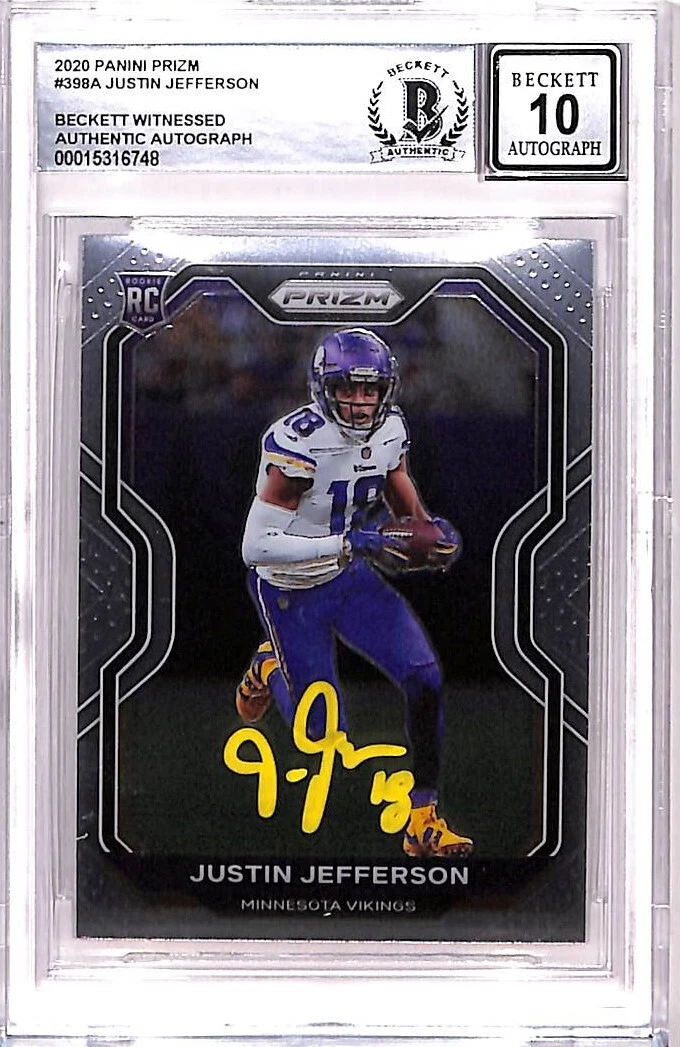 Justin Jefferson Signed 2020 Prizm #398 Trading Card Grade 10 Auto BAS 42596