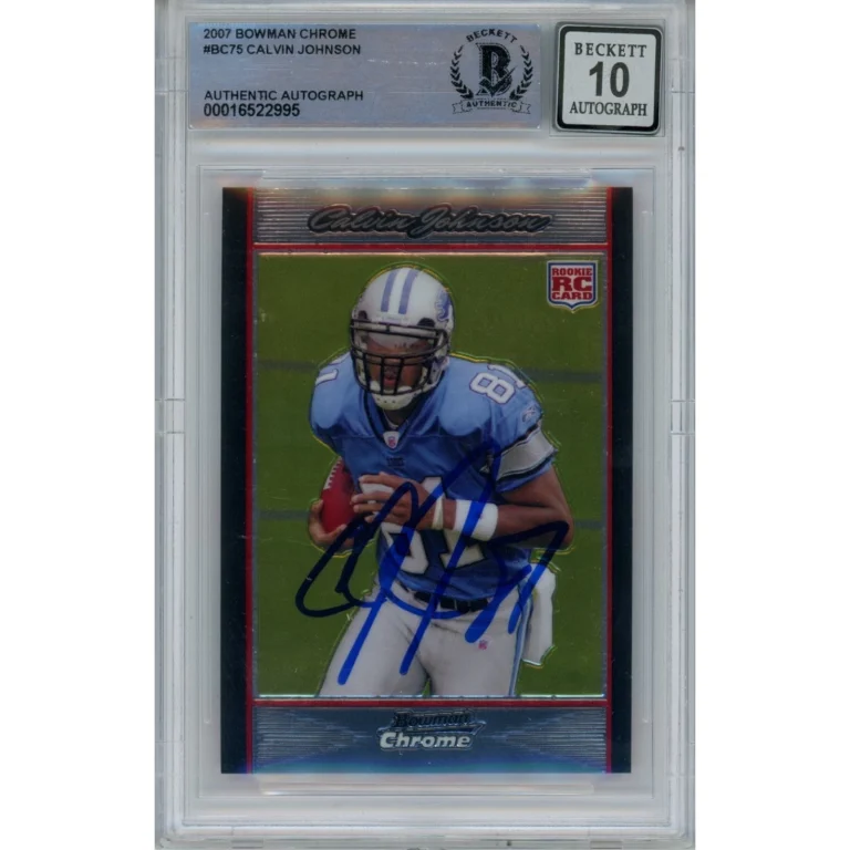 Calvin Johnson Autographed 2007 Bowman Chrome BC75 Card 10 Grade Beckett 47044
