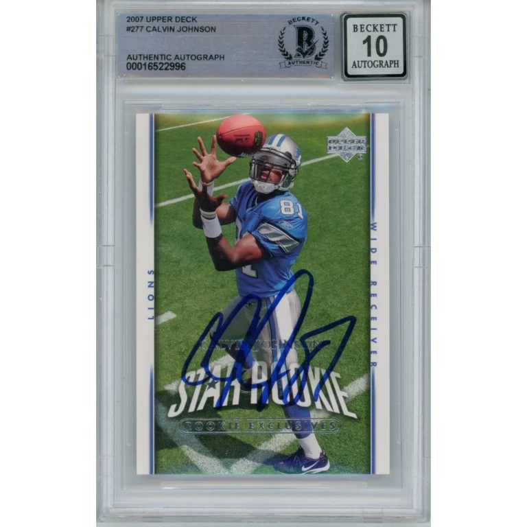 Calvin Johnson Autographed 2007 Upper Deck 277 Card 10 Grade Beckett 47026