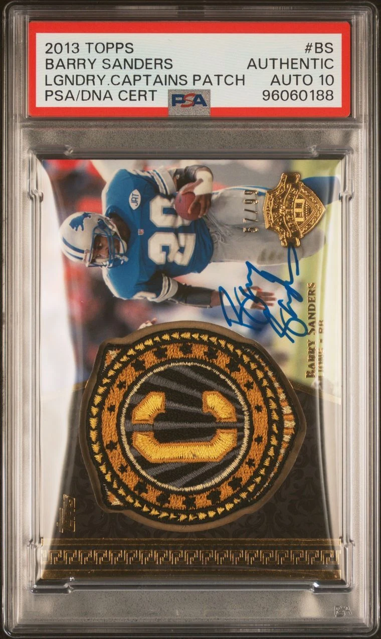 2013 Topps Legendary Captains Patch #BS Barry Sanders Signed Card PSA Authentic
