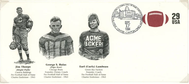 Thorpe, Halas & Lambeau Sept 17, 1994 Hall of Fame Cachet Envelope 42587