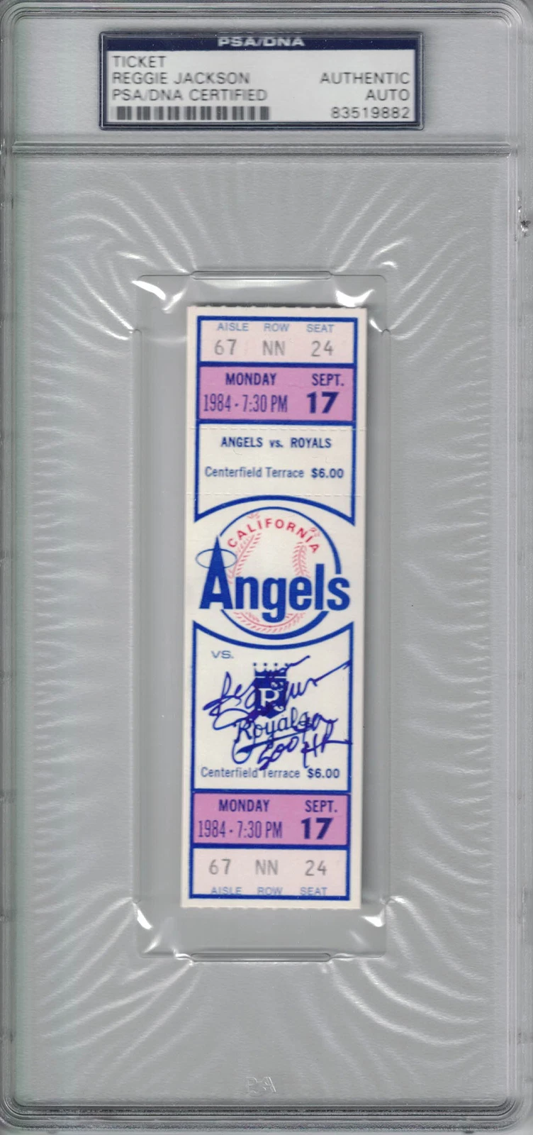 Reggie Jackson Autographed California Angels Ticket 500th HR PSA Slab 24403