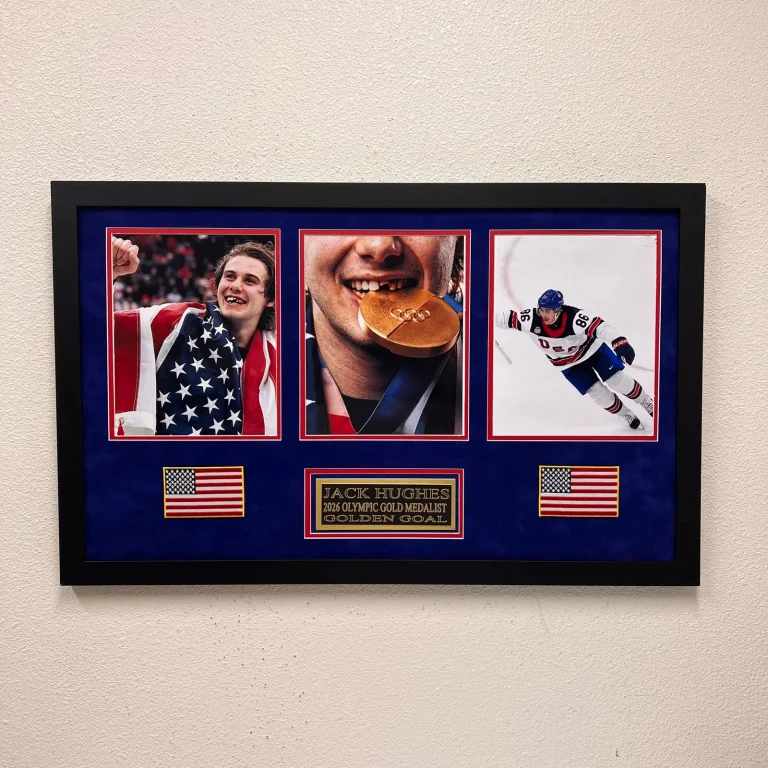 Jack Hughes Custom Framed Display Hockey Photo - Golden Goal