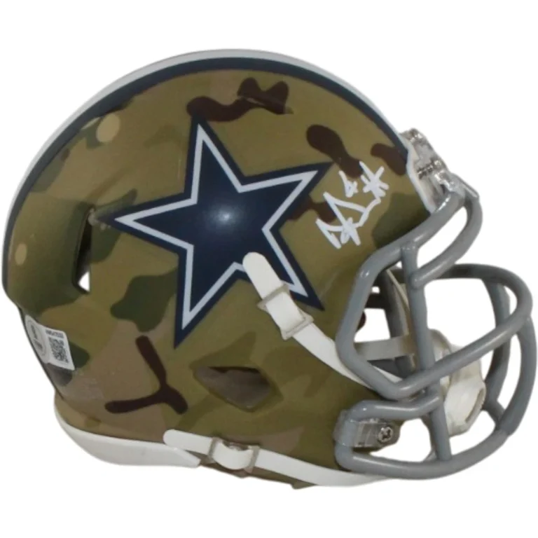 Dak Prescott Autographed/Signed Dallas Cowboys Camo Mini Helmet Beckett 56325