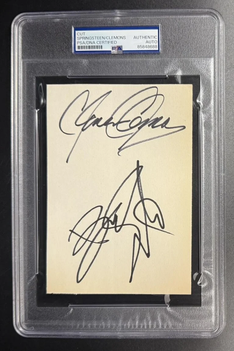 Bruce Springsteen & Clarence Clemons Signed Autograph PSA/DNA Slab Dual Cut COA
