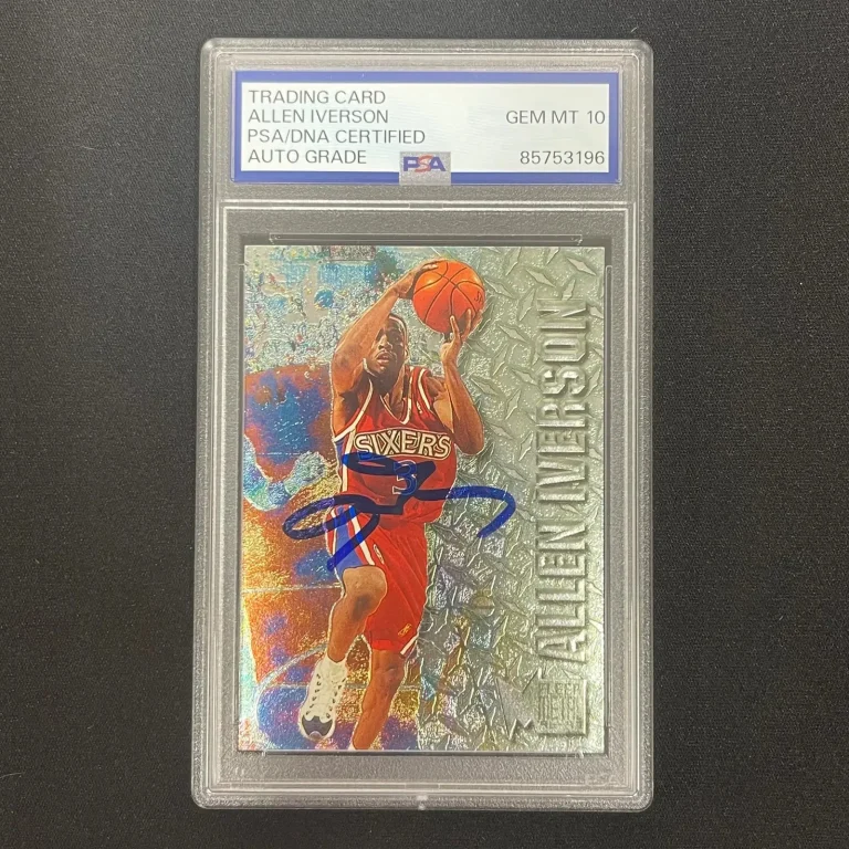 1996–97 Fleer #201 Allen Iverson Signed Card Auto 10 PSA Slabbed 76ers