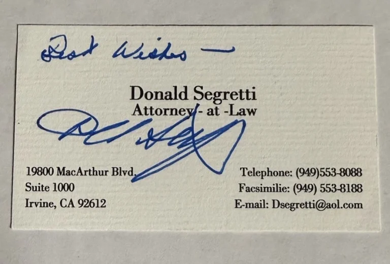 Donald Segretti Signed Business Card Watergate History Politics Rare COA