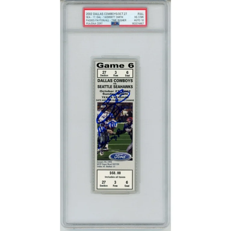 Emmitt Smith Autographed Dallas Cowboys All Time Rushing Record Ticket PSA 55266