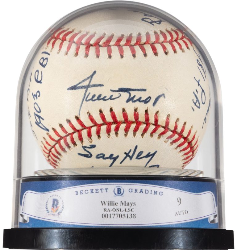 Willie Mays Signed Heavily Inscribed Career STAT Baseball Beckett MINT 9 & JSA