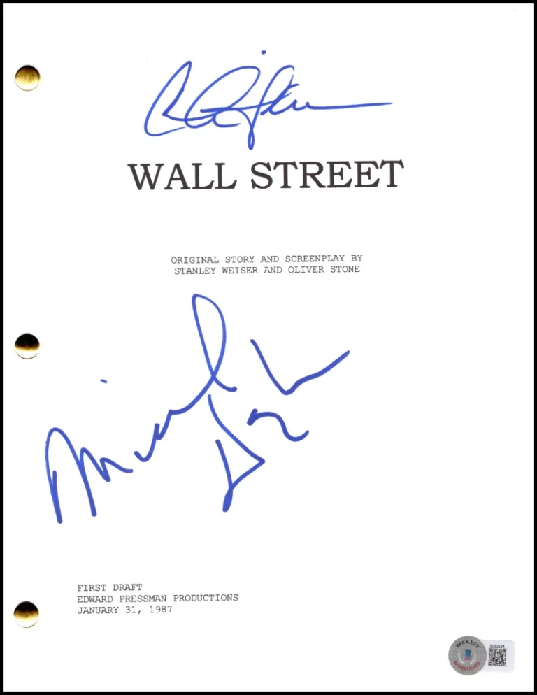 Michael Douglas & Charlie Sheen Signed Autograph Wall Street Script w/ Beckett