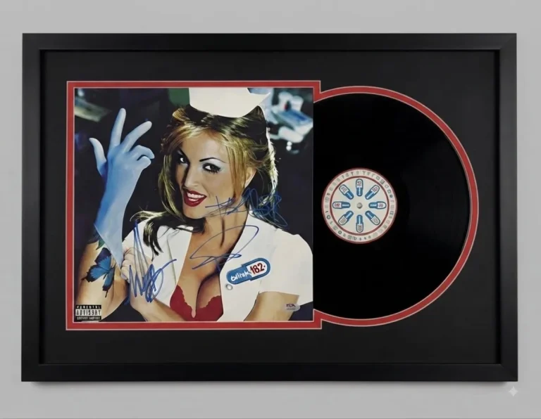 Travis Barker, Tom DeLonge, Mark Hoppus Signed Enema of the State Framed Vinyl