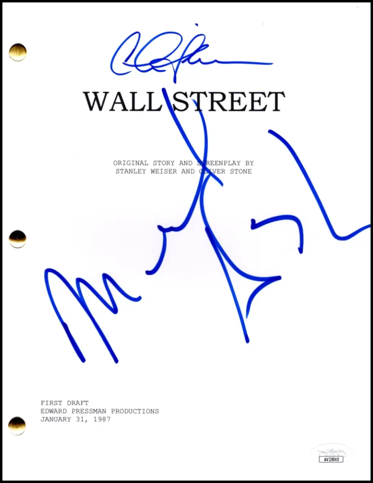 Michael Douglas & Charlie Sheen Signed Autograph Wall Street Script w/ JSA COA