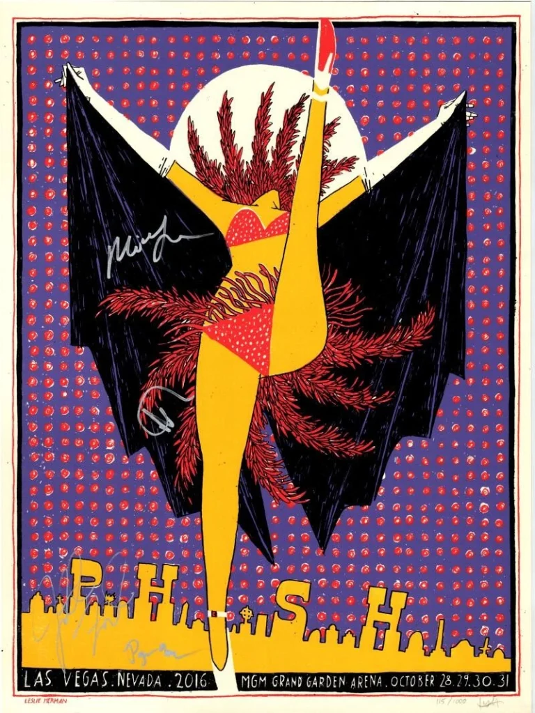Phish Full Band x4 Signed Autograph 18x24 Las Vegas Halloween Tour Poster COA