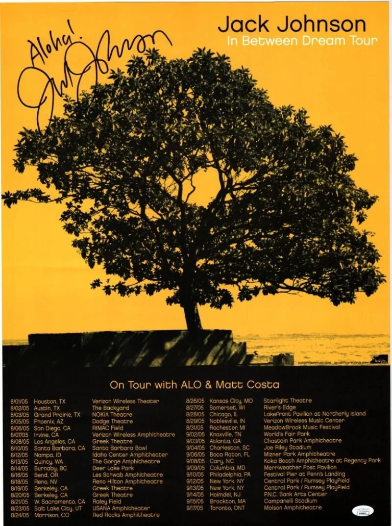 Jack Johnson Signed Autograph 18x24 Concert Tour Poster In Between Dream JSA COA