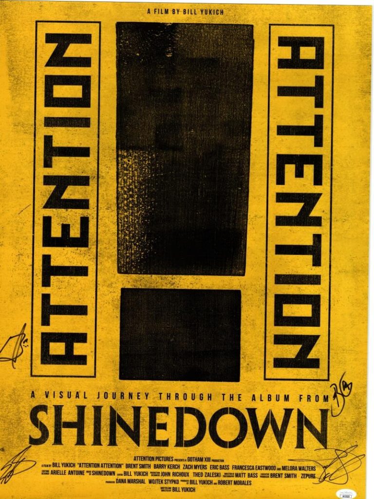 Shinedown Full Signed Autograph 18x24 Movie Concert Poster Attention JSA COA