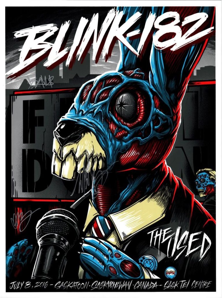 Blink 182 3x Signed Autograph 18x24 Concert Tour Poster Canada 2016 Beckett COA