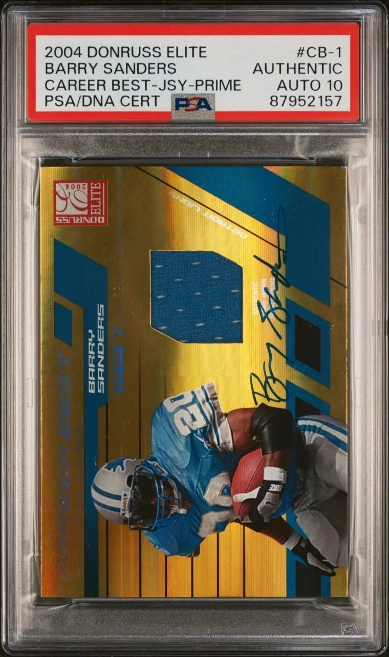 2004 Donruss Elite Career Best-Jersey-Prime #CB-1  Barry Sanders Signed Card PSA