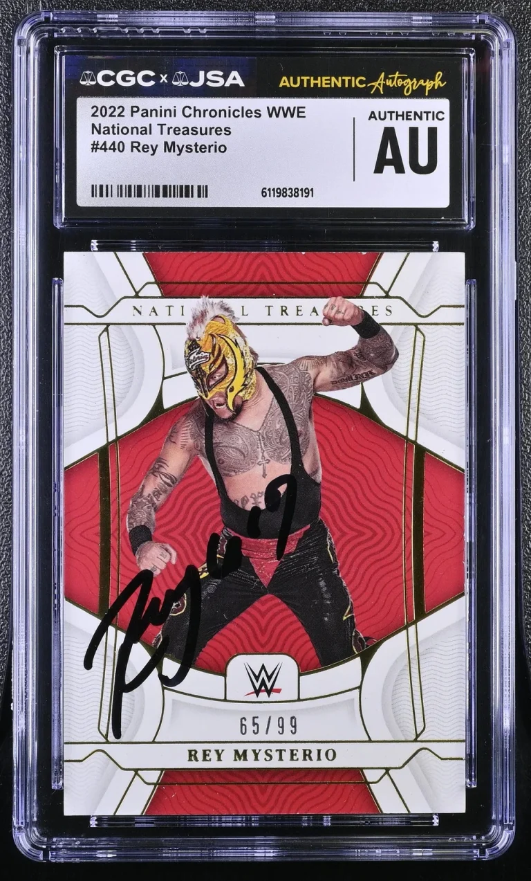 2022 National Treasures WWE #440 65/99 Rey Mysterio Signed Card CGC JSA