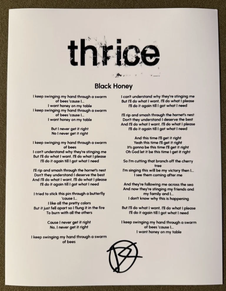 DUSTIN KENSRUE SIGNED LYRIC SHEET BLACK HONEY AUTOGRAPH AUTHENTIC COA
