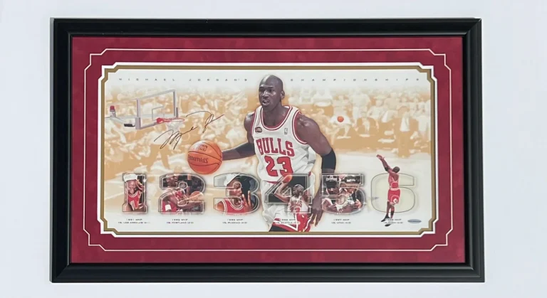 Michael Jordan Signed Upper Deck 6x Finals MVP Framed Print Chicago Bulls 19x31