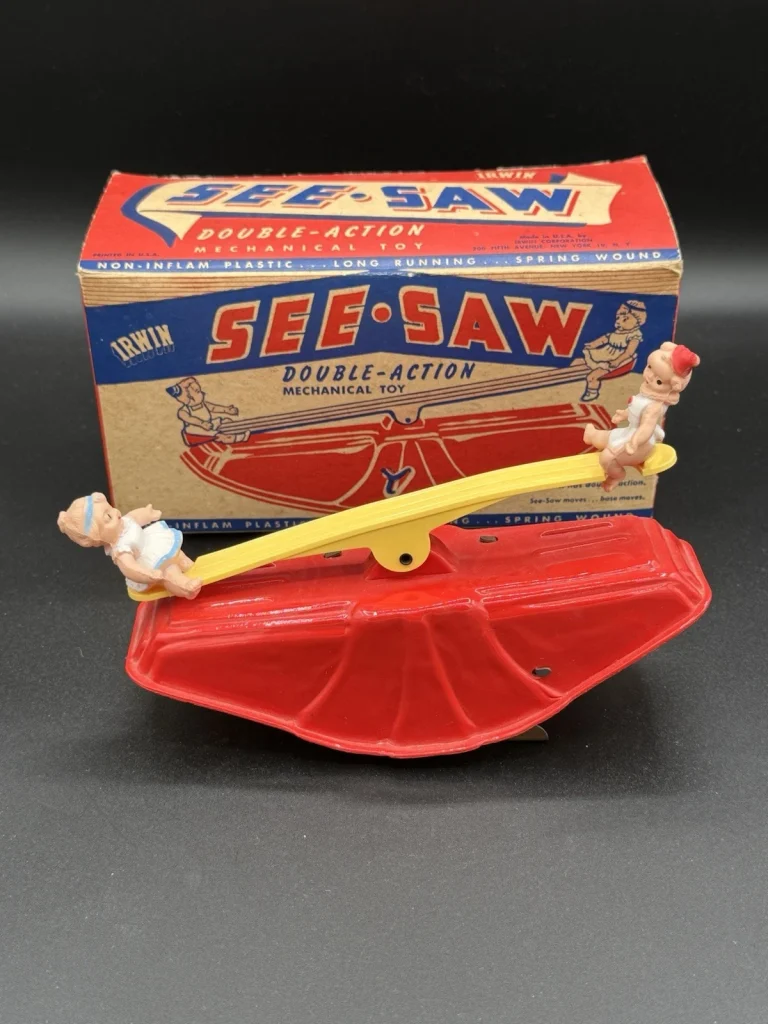 Irwin 1950’s Wind Up SEE SAW Double Action Mechanical Toy Plastic Metal - Works