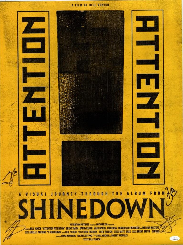 Shinedown Full Signed Autograph 18x24 Visual Concert Poster Attention JSA COA B