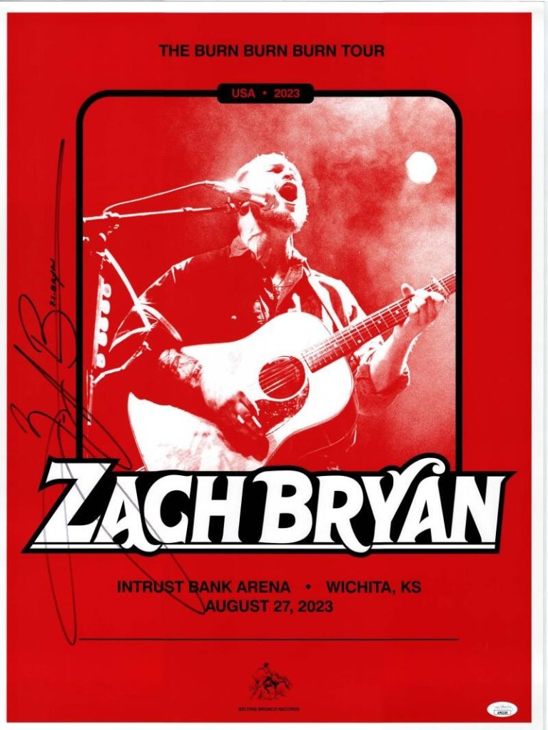 Zach Bryan Signed Autograph 18x24 Concert Tour Poster Burn Tour 2023 JSA COA E