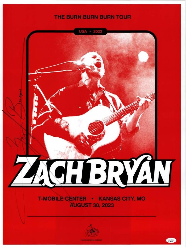 Zach Bryan Signed Autograph 18x24 Concert Tour Poster Burn Tour 2023 JSA COA J