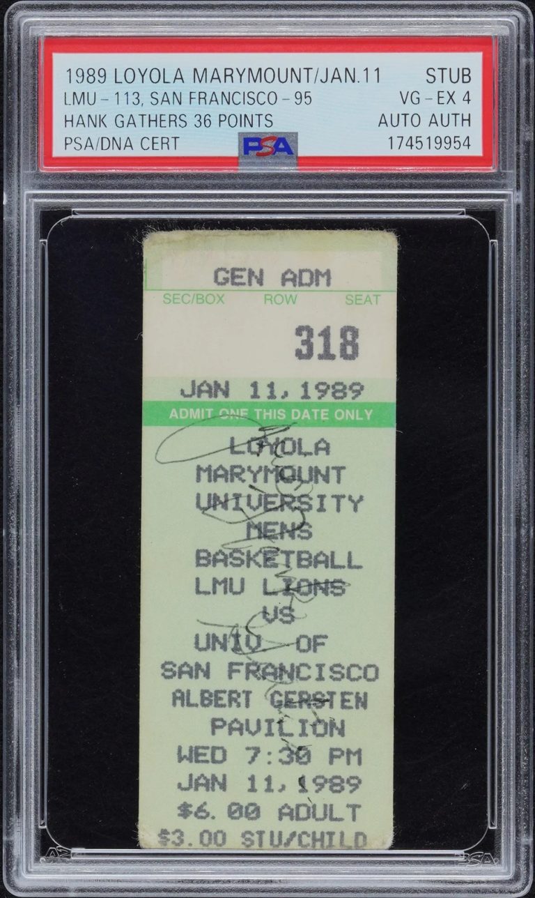 1989 Loyola Marymount Lions Hank Gathers Signed Ticket Stub 36 Points PSA 4 Auto