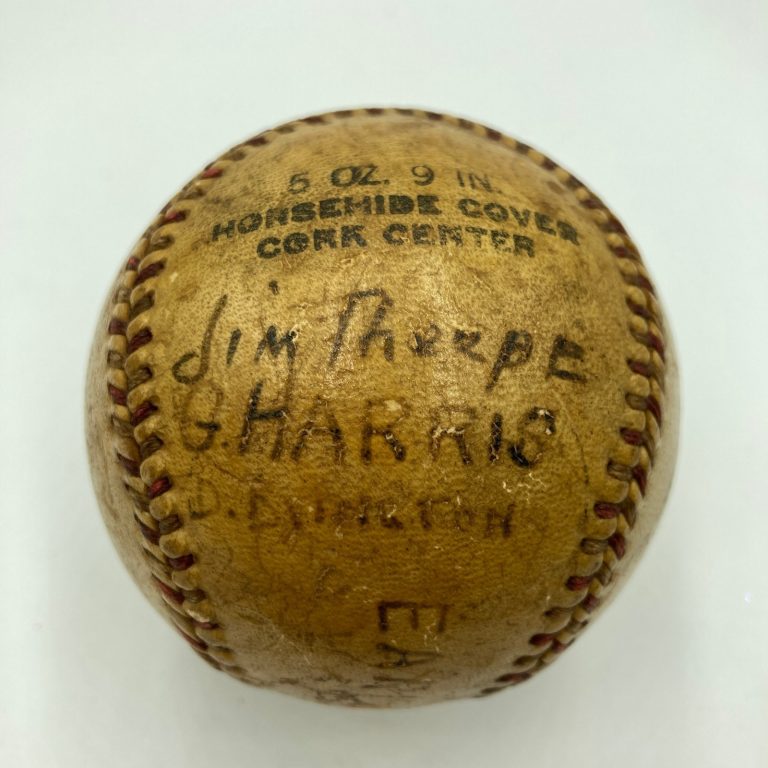 Jim Thorpe 1933 Ben Harjo's All-Indian Baseball Club Team Signed Baseball JSA