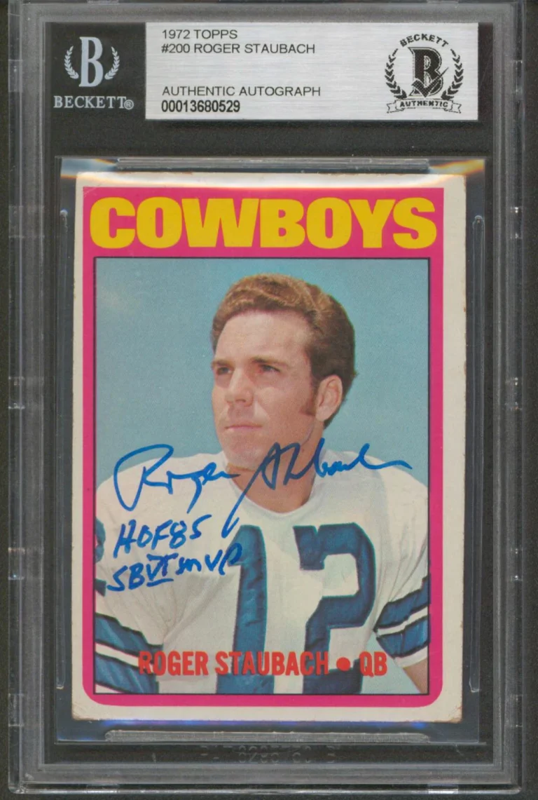 Cowboys Roger Staubach 2x Isnc Signed 1972 Topps #200 Rookie Card BAS Slabbed 2