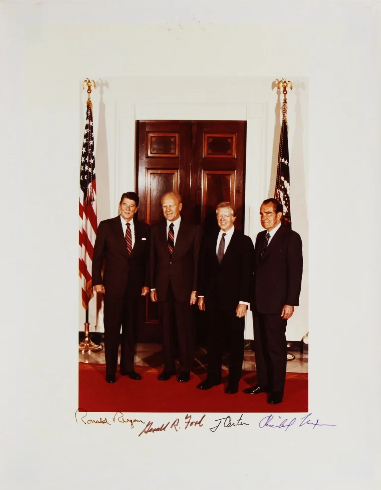 US Presidents (4) Reagan, Ford, Carter & Nixon Signed 11x14 Photo BAS #AE13548