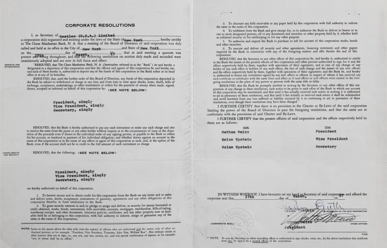 Brian Epstein The Beatles Signed 4 Page 8.5x11 1967 Contract BAS #AE13886
