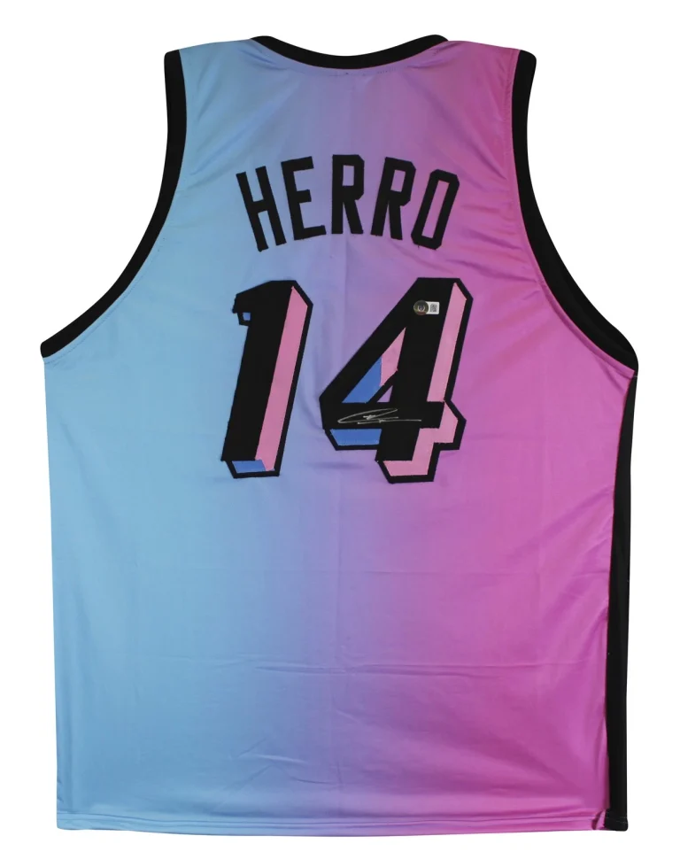 Tyler Herro Authentic Signed Blue & Pink Two Tone Pro Style Jersey BAS Witnessed