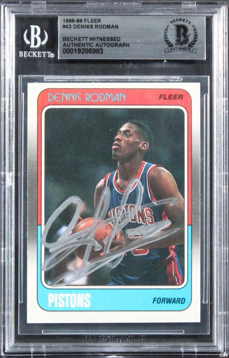 Pistons Dennis Rodman Authentic Signed 1988 Fleer #43 Rookie Card BAS Slabbed