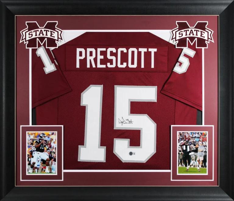 Mississippi State Dak Prescott Signed Maroon Pro Style Framed Jersey BAS Witness