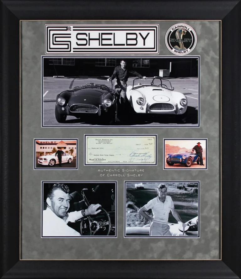 Carroll Shelby Signed 3.5x8 Shelby American Inc. Check Framed Display BAS LOA