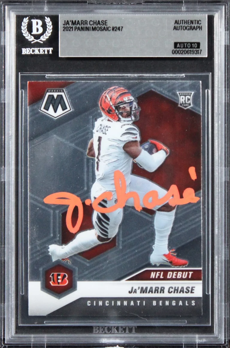 Bengals Ja'Marr Chase Signed 2021 Panini Mosaic #247 RC Card Auto 10! BAS Slab