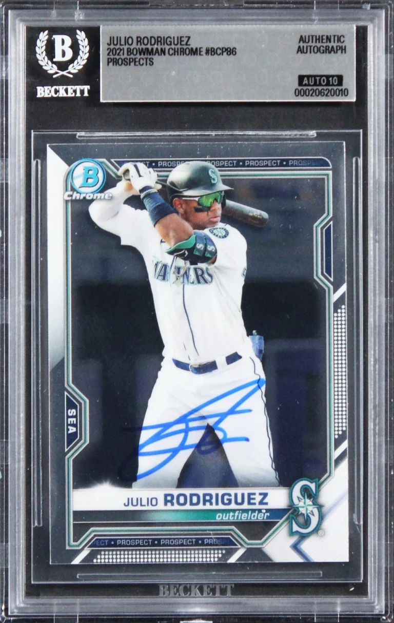 Mariners Julio Rodriguez Signed 2021 Bowman Chrome #BCP86 Card Auto 10! BAS Slab