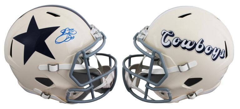 Cowboys Emmitt Smith Signed Retro Full Size Speed Rep Helmet BAS Witnessed