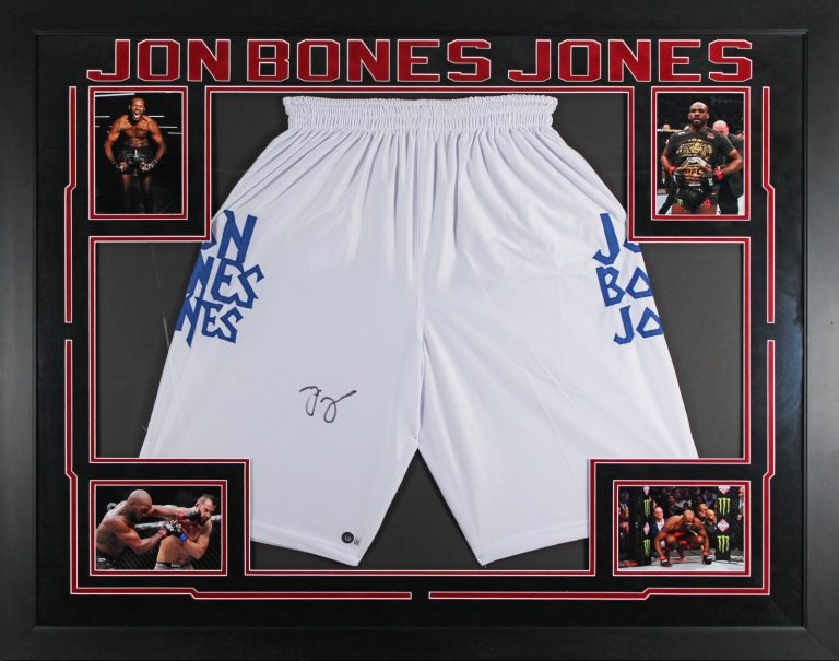 UFC Jon Jones Authentic Signed & Framed White Fighting Trunks BAS Wit #WJ76106