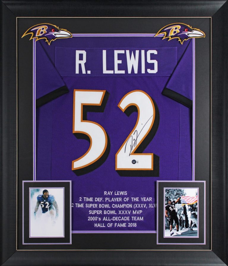 Ray Lewis Authentic Signed Purple Pro Style Stat Framed Jersey BAS Witnessed