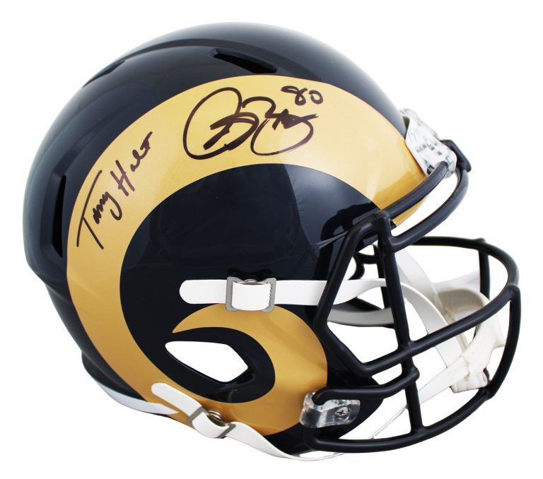 Rams Isaac Bruce & Torry Holt Signed 2000-16 TB Full Size Speed Rep Helmet BAS W