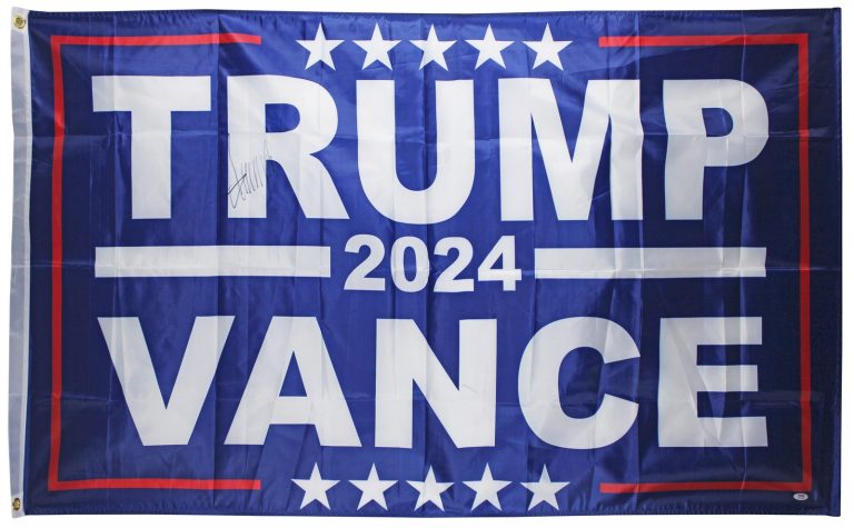 Donald J. Trump Signed 36x60 Trump Vance Campaign Flag PSA/DNA #AS01960