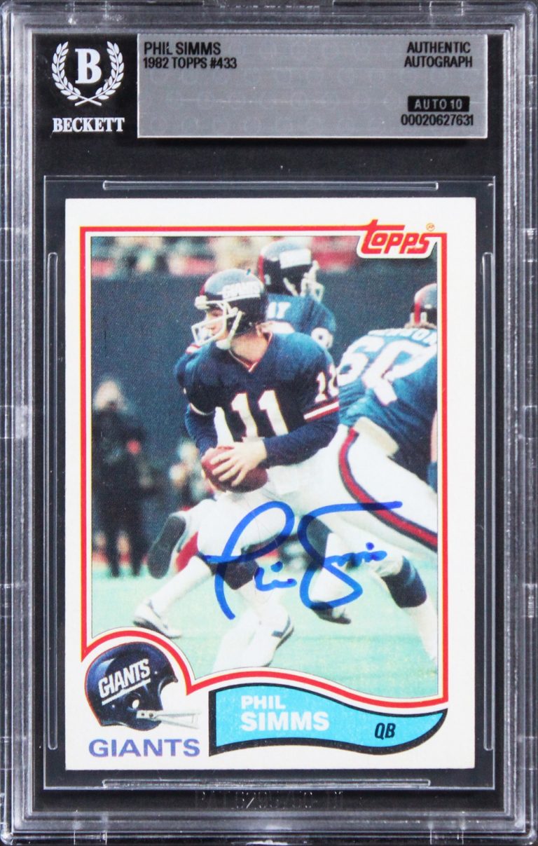 Giants Phil Simms Signed 1982 Topps #433 Card Auto Grade Gem Mint 10! BAS Slab