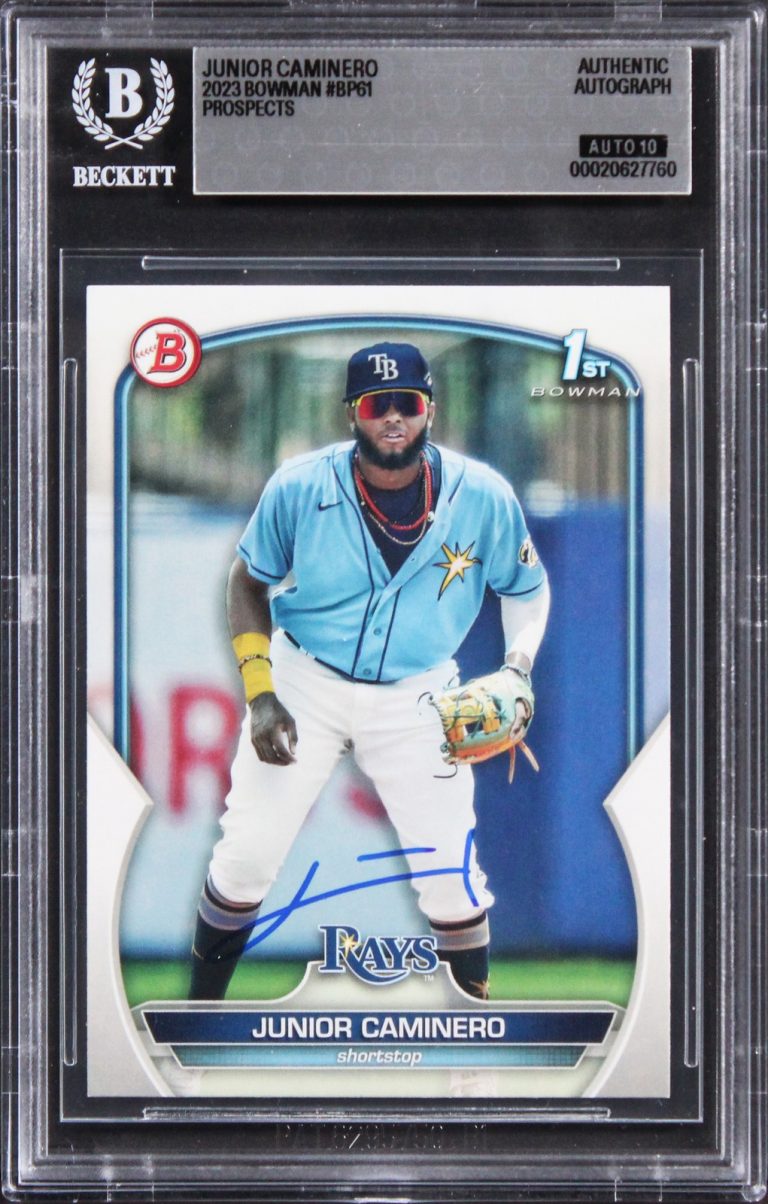 Rays Junior Caminero Signed 2023 Bowman Prospects #BP61 Card Auto 10! BAS Slab